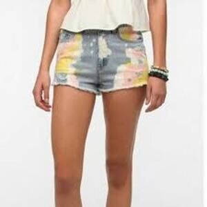 BDG High Rise Dree Paint Splatter Cheeky Cutoff Jean Shorts Size 25W